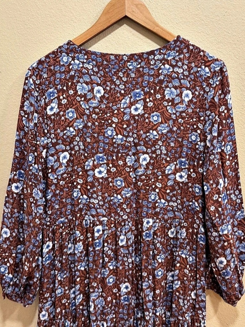 Madewell Floral challis Woodland Floral Maxi Dress in Brown & Blue Size Medium - Picture 6 of 11